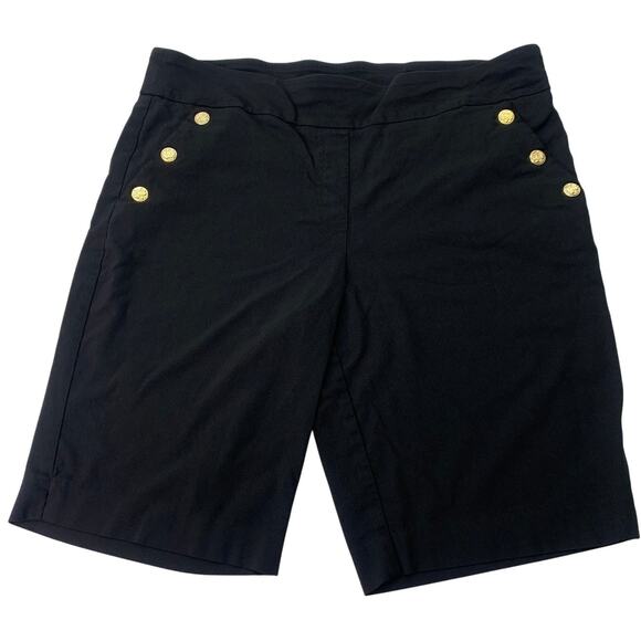 Liz Claiborne Women XXL Black Gold Sailor Nautical Button Bermuda Stretch Shorts - Picture 1 of 6